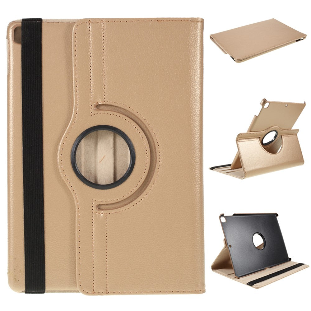 Leather Cover for iPad Air 10.5 (2019)/Pro 10.5 (2017)/iPad 10.2 (2021)/(2020)/(2019) Litchi Texture Rotary Stand Tablet Case - Gold