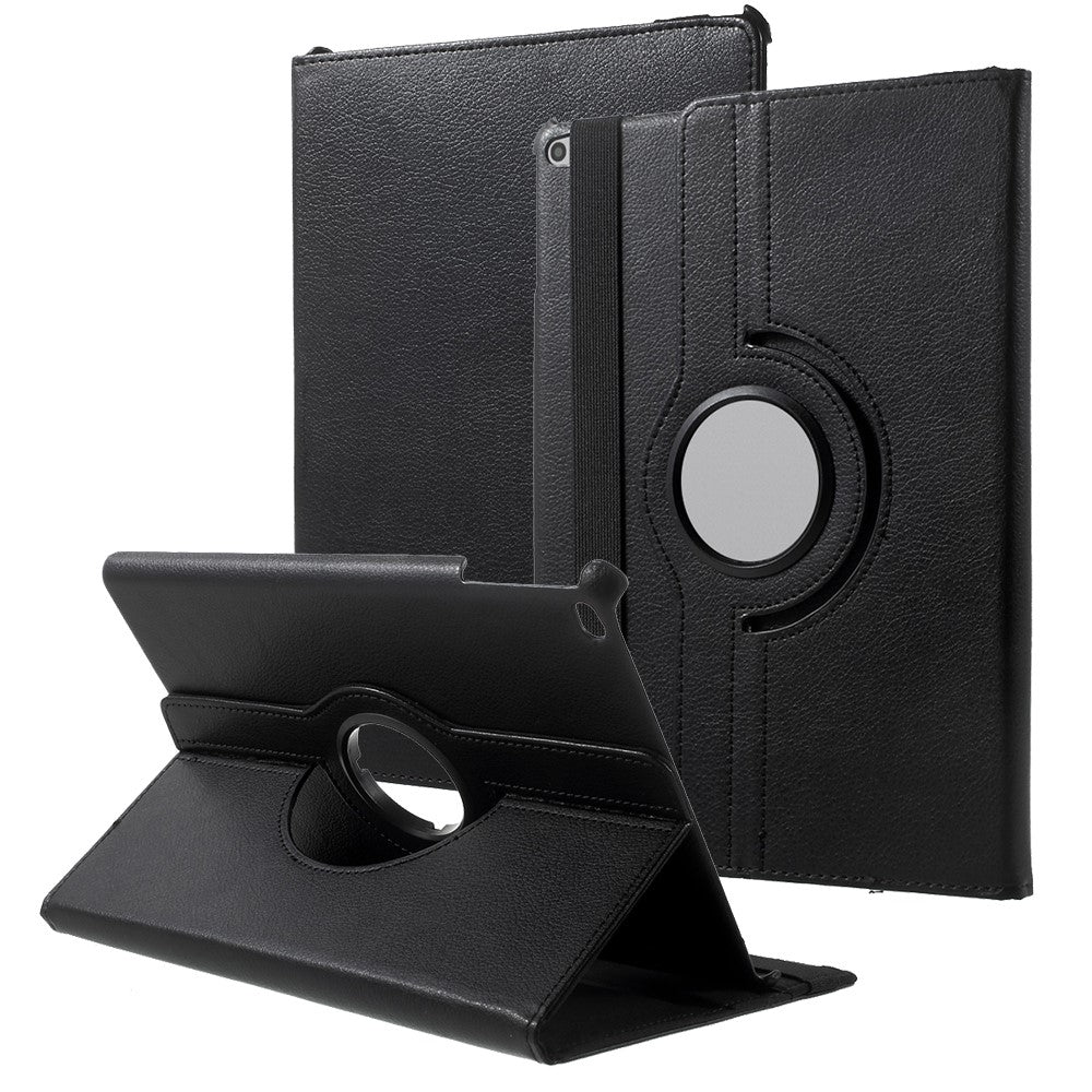 Leather Cover for iPad 9.7 (2018) / 9.7 (2017) / Air 2 / Air (2013) Rotary Stand Tablet Case with Elastic Band - Black