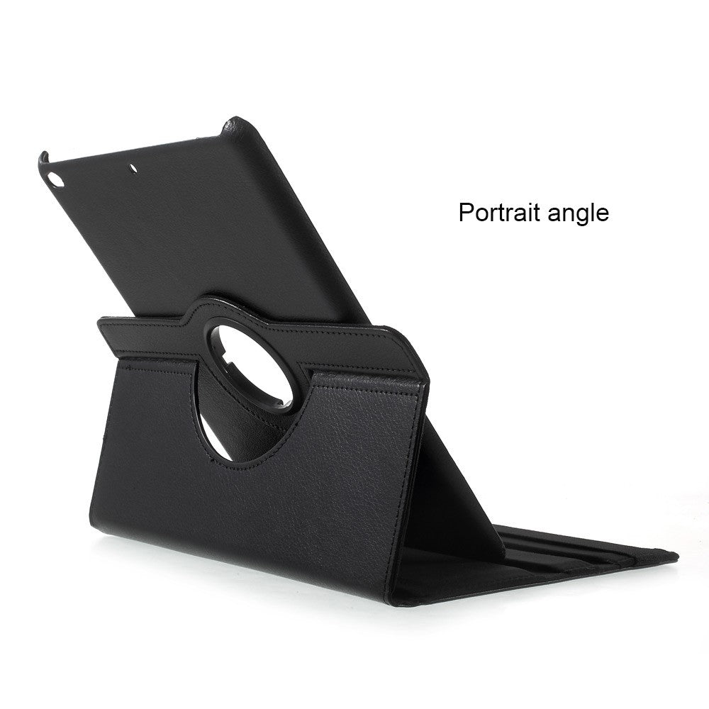 Leather Cover for iPad 9.7 (2018) / 9.7 (2017) / Air 2 / Air (2013) Rotary Stand Tablet Case with Elastic Band - Black