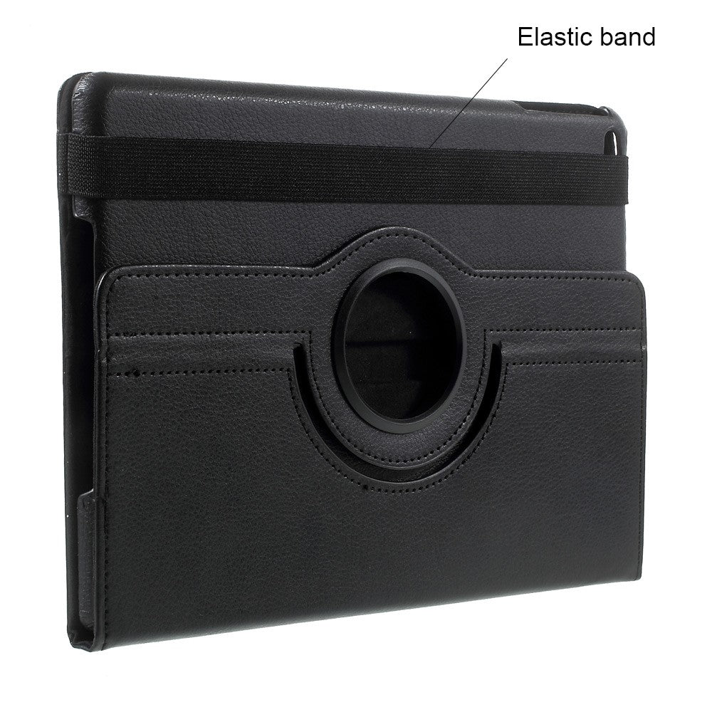 Leather Cover for iPad 9.7 (2018) / 9.7 (2017) / Air 2 / Air (2013) Rotary Stand Tablet Case with Elastic Band - Black