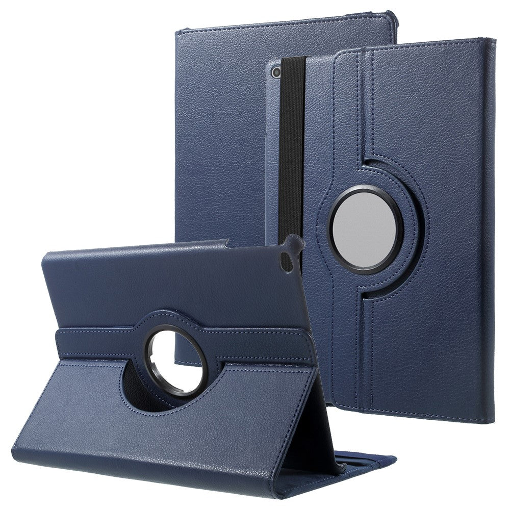 Leather Cover for iPad 9.7 (2018) / 9.7 (2017) / Air 2 / Air (2013) Rotary Stand Tablet Case with Elastic Band - Dark Blue