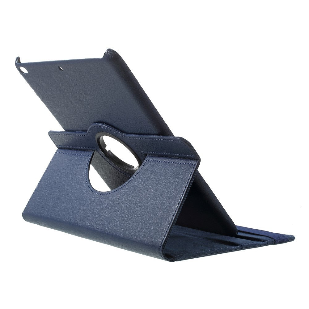 Leather Cover for iPad 9.7 (2018) / 9.7 (2017) / Air 2 / Air (2013) Rotary Stand Tablet Case with Elastic Band - Dark Blue