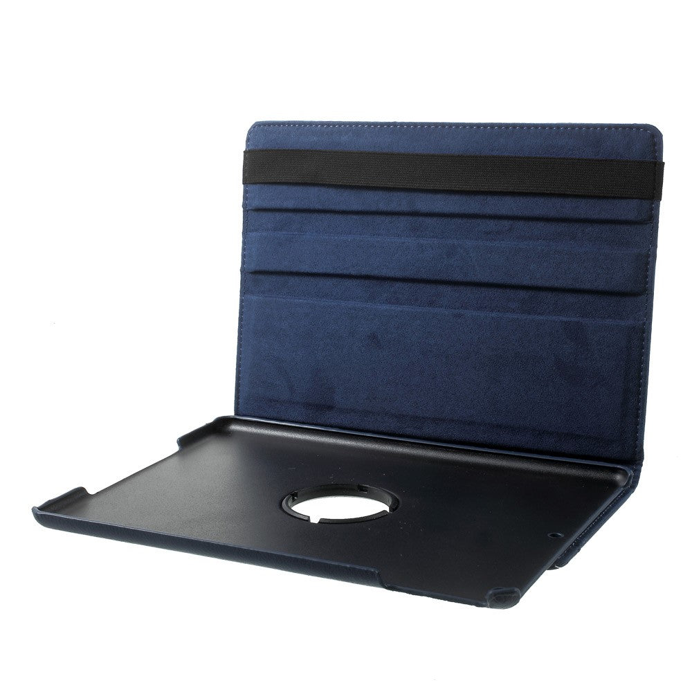 Leather Cover for iPad 9.7 (2018) / 9.7 (2017) / Air 2 / Air (2013) Rotary Stand Tablet Case with Elastic Band - Dark Blue