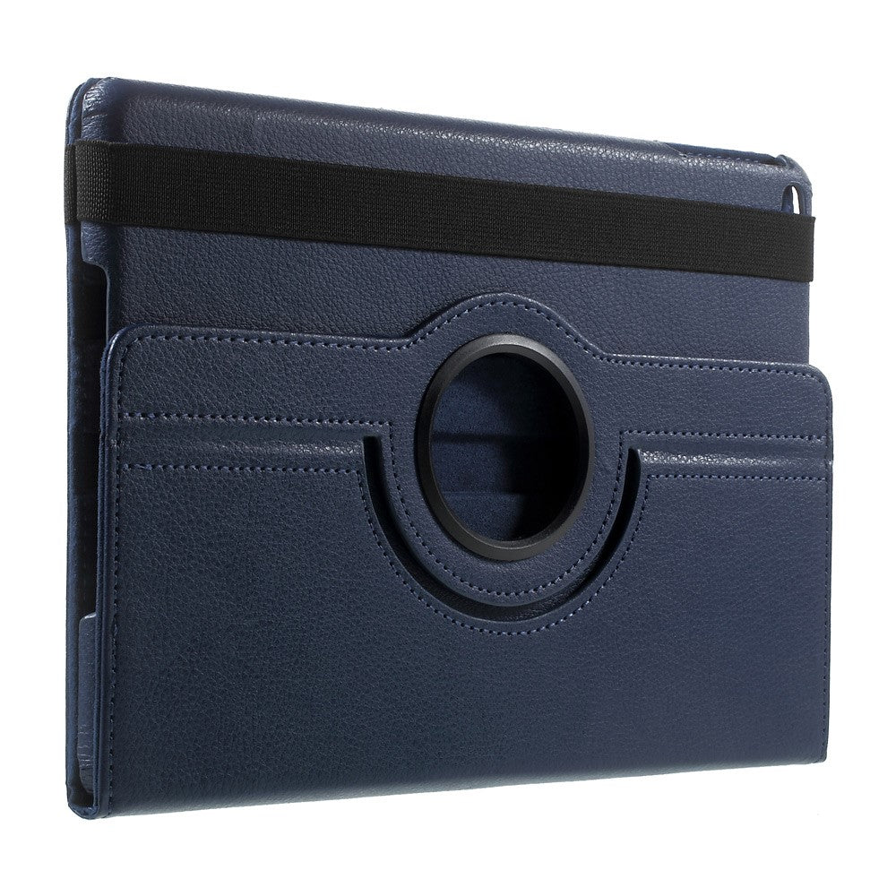 Leather Cover for iPad 9.7 (2018) / 9.7 (2017) / Air 2 / Air (2013) Rotary Stand Tablet Case with Elastic Band - Dark Blue