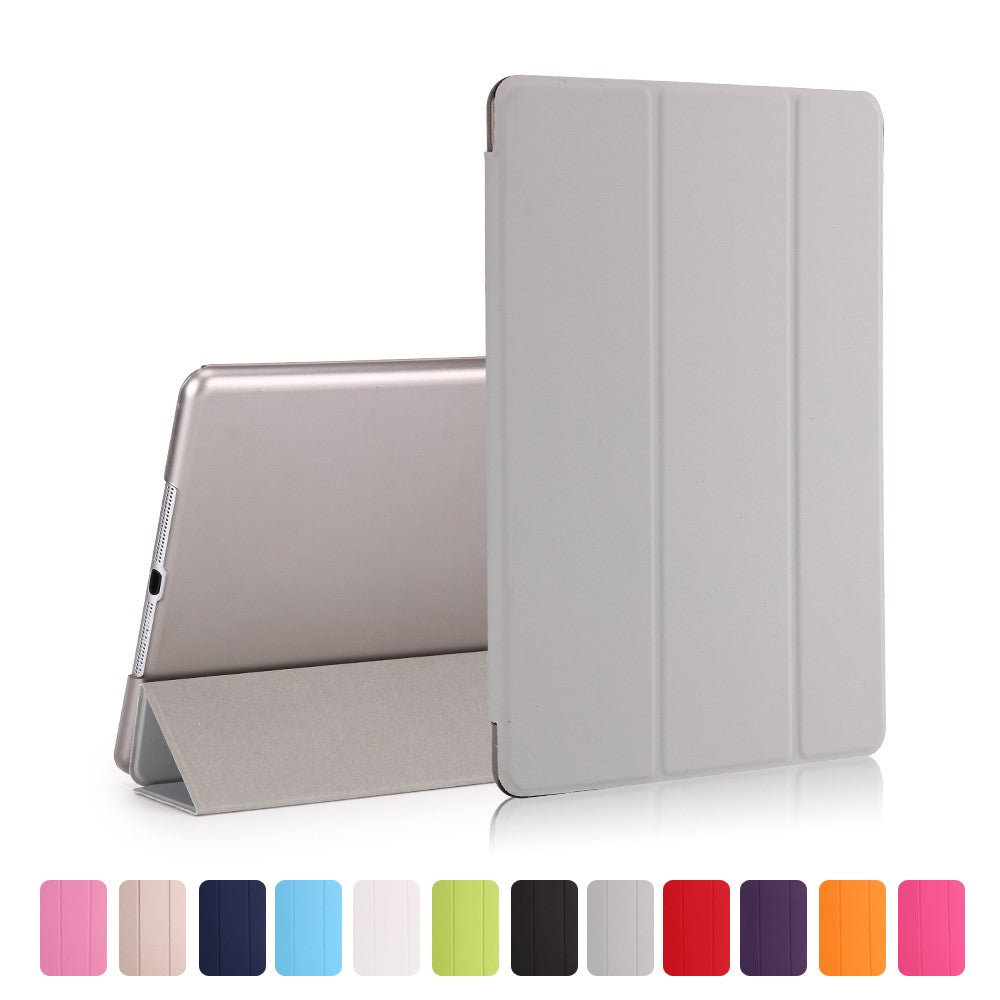 For iPad 9.7-inch (2018) / (2017) Magnetic Tri-Fold Stand Leather Case Smart Awake / Sleep Tablet Cover - Grey