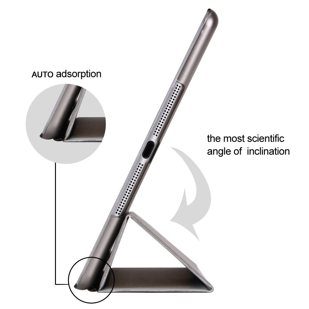 For iPad 9.7-inch (2018) / (2017) Magnetic Tri-Fold Stand Leather Case Smart Awake / Sleep Tablet Cover - Grey