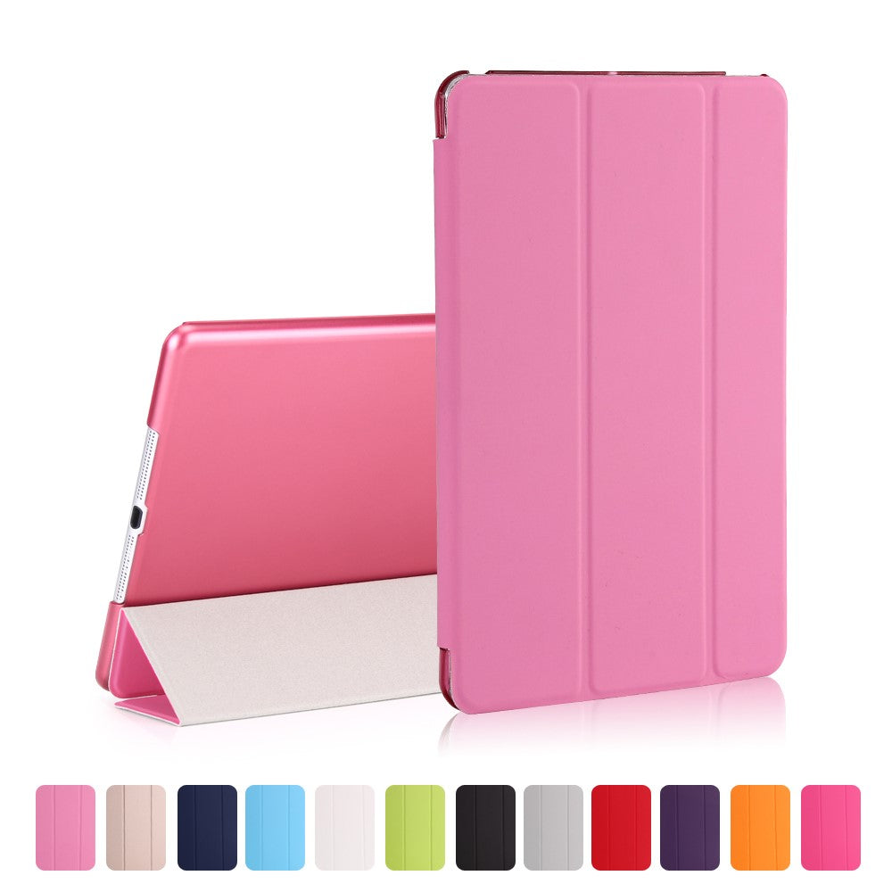 For iPad 9.7-inch (2018) / (2017) Magnetic Tri-Fold Stand Leather Case Smart Awake / Sleep Tablet Cover - Pink