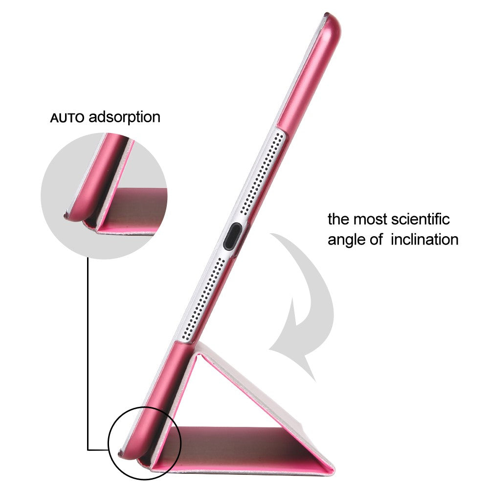 For iPad 9.7-inch (2018) / (2017) Magnetic Tri-Fold Stand Leather Case Smart Awake / Sleep Tablet Cover - Pink