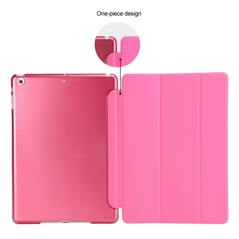For iPad 9.7-inch (2018) / (2017) Magnetic Tri-Fold Stand Leather Case Smart Awake / Sleep Tablet Cover - Pink