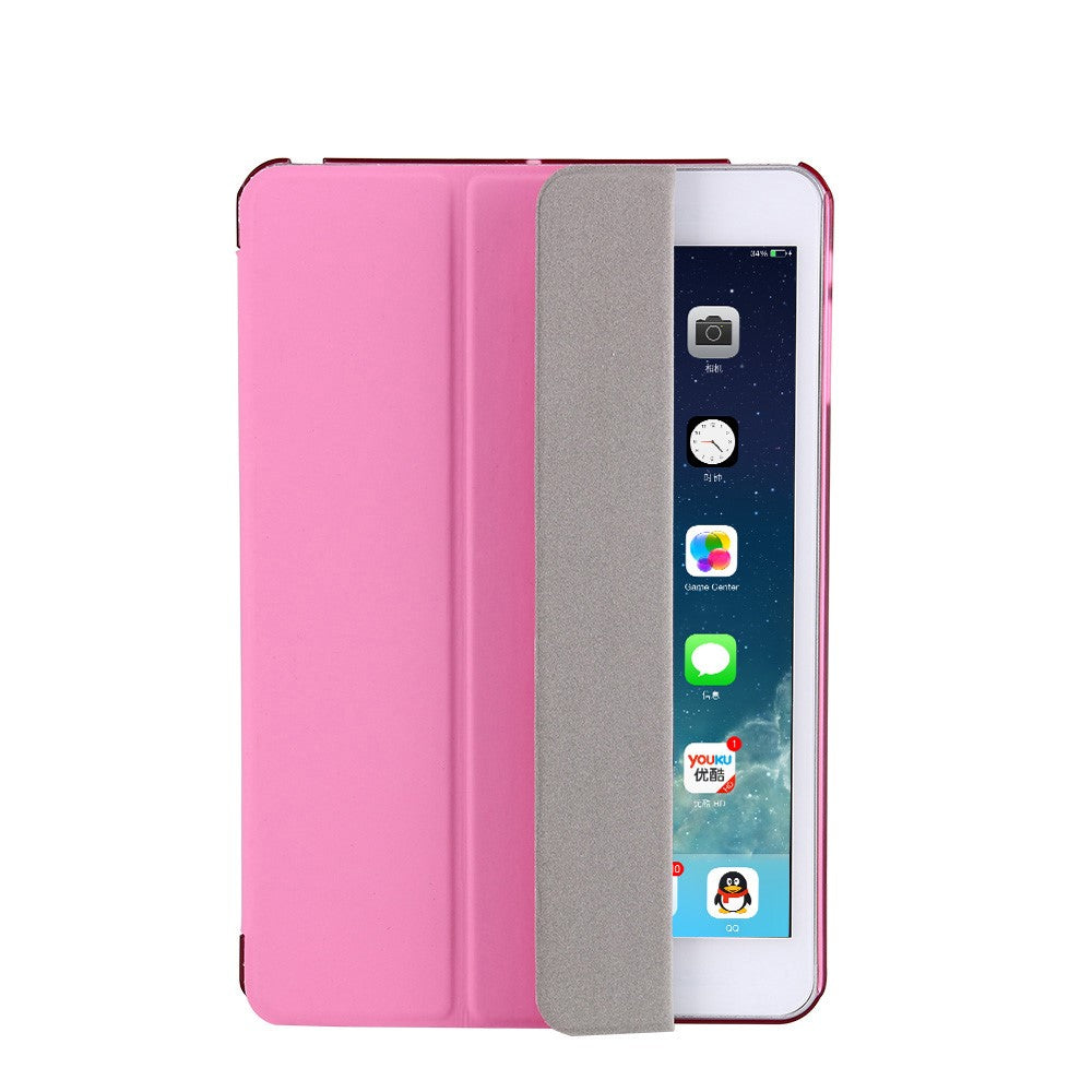For iPad 9.7-inch (2018) / (2017) Magnetic Tri-Fold Stand Leather Case Smart Awake / Sleep Tablet Cover - Pink