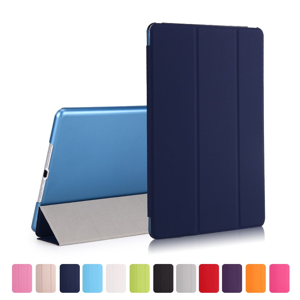 For iPad 9.7-inch (2018) / (2017) Magnetic Tri-Fold Stand Leather Case Smart Awake / Sleep Tablet Cover - Dark Blue