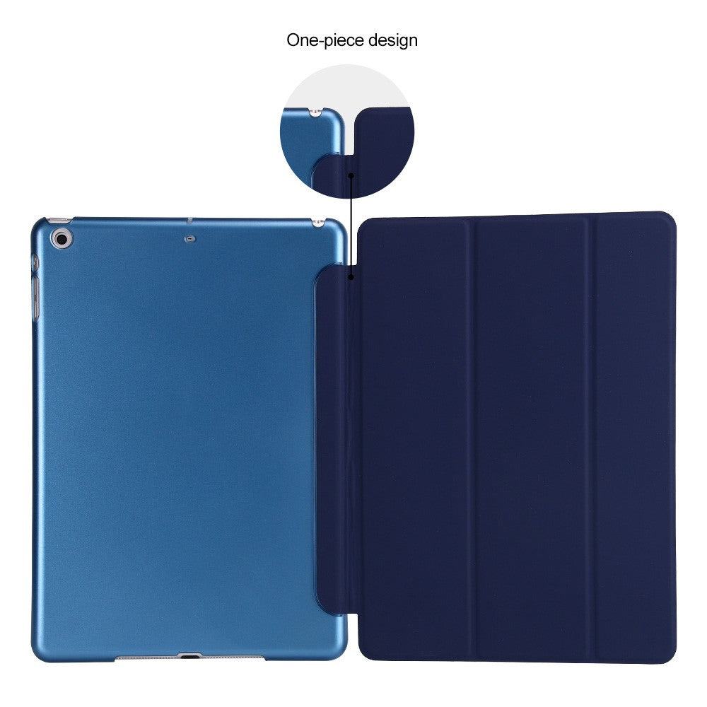 For iPad 9.7-inch (2018) / (2017) Magnetic Tri-Fold Stand Leather Case Smart Awake / Sleep Tablet Cover - Dark Blue
