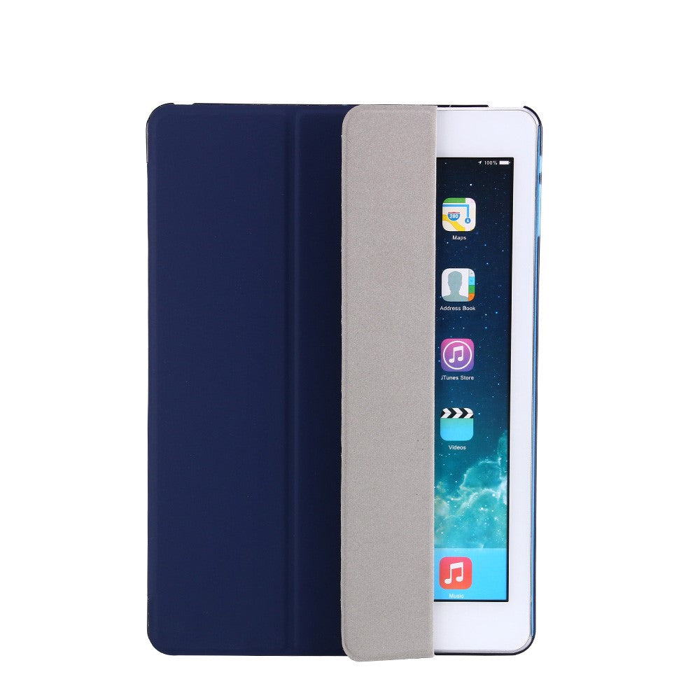 For iPad 9.7-inch (2018) / (2017) Magnetic Tri-Fold Stand Leather Case Smart Awake / Sleep Tablet Cover - Dark Blue