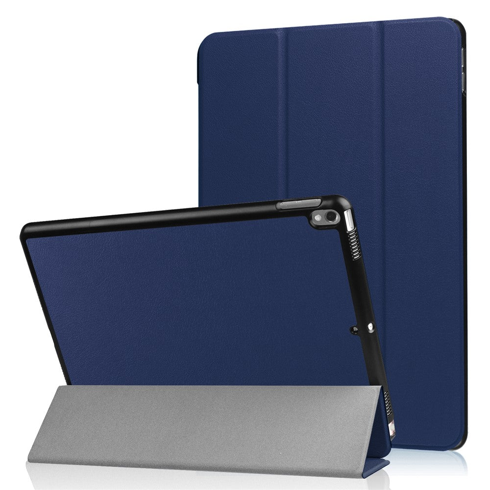 For iPad Pro 10.5 inch (2017)/Air 10.5 inch (2019) Slim Case Tri-fold Stand PU Leather Tablet Cover Protector - Dark Blue