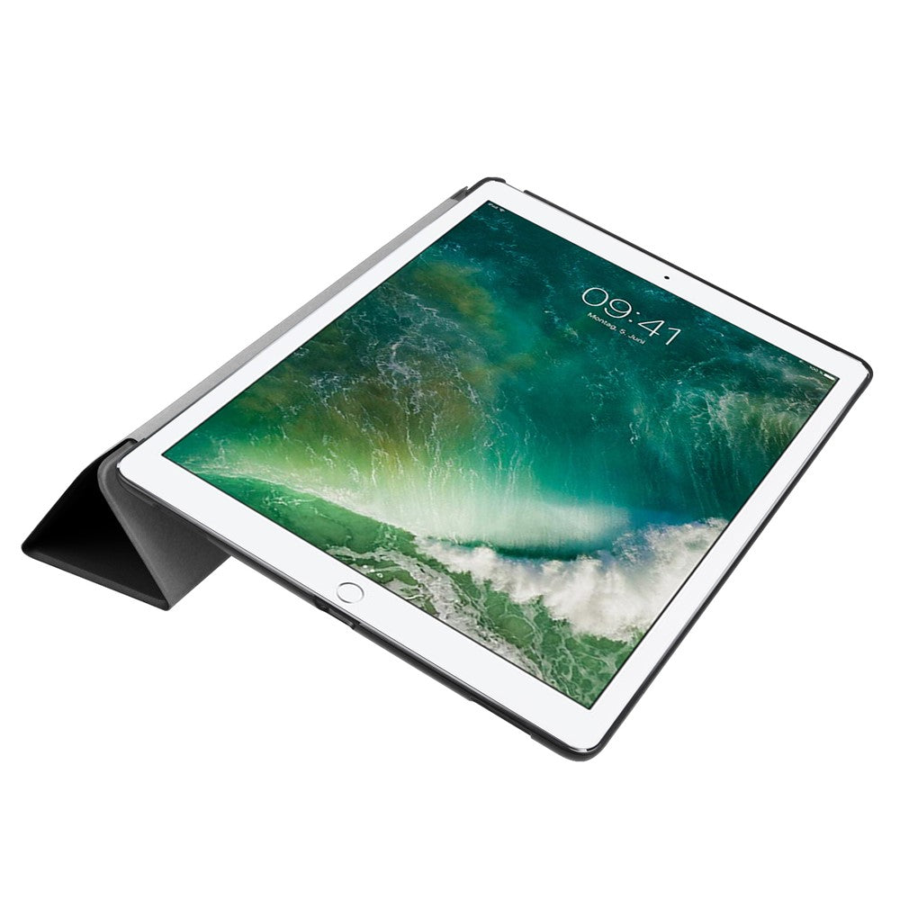 For iPad Pro 12.9 (2017) PU Leather Ultra Thin Tri-Fold Stand Auto Sleep / Wake Tablet Cover - Black
