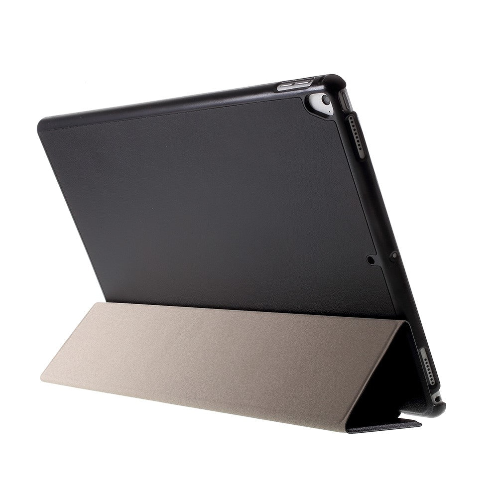 For iPad Pro 12.9 (2017) PU Leather Ultra Thin Tri-Fold Stand Auto Sleep / Wake Tablet Cover - Black