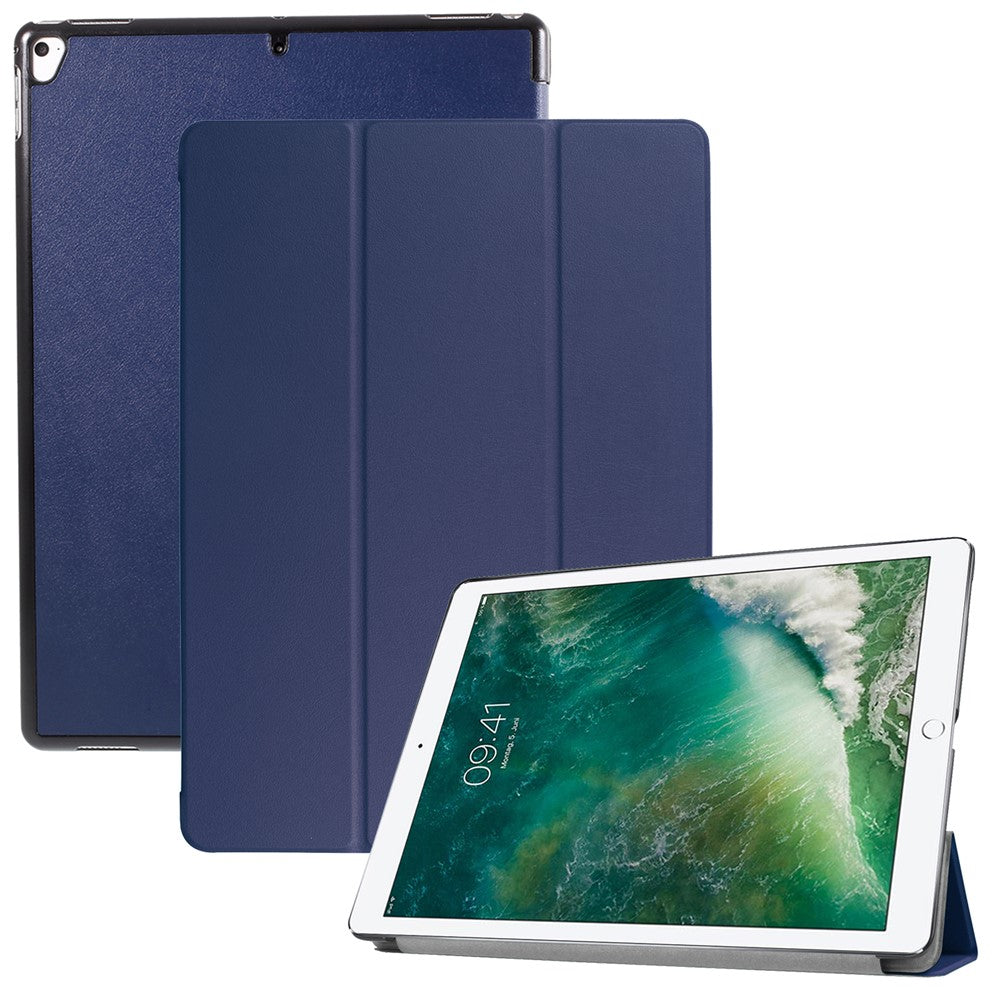 For iPad Pro 12.9 (2017) PU Leather Ultra Thin Tri-fold Stand Auto Sleep/Wake Tablet Cover - Dark Blue