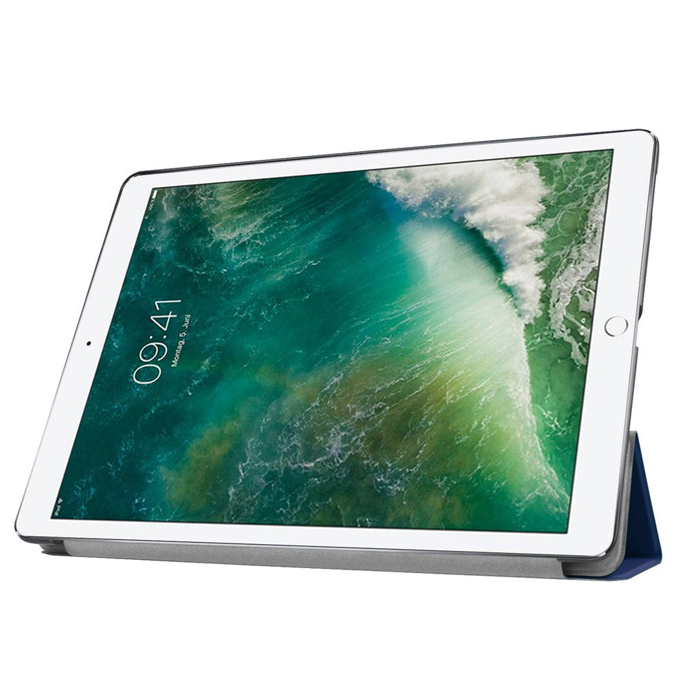 For iPad Pro 12.9 (2017) PU Leather Ultra Thin Tri-fold Stand Auto Sleep/Wake Tablet Cover - Dark Blue