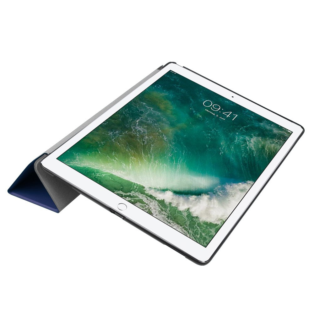 For iPad Pro 12.9 (2017) PU Leather Ultra Thin Tri-fold Stand Auto Sleep/Wake Tablet Cover - Dark Blue