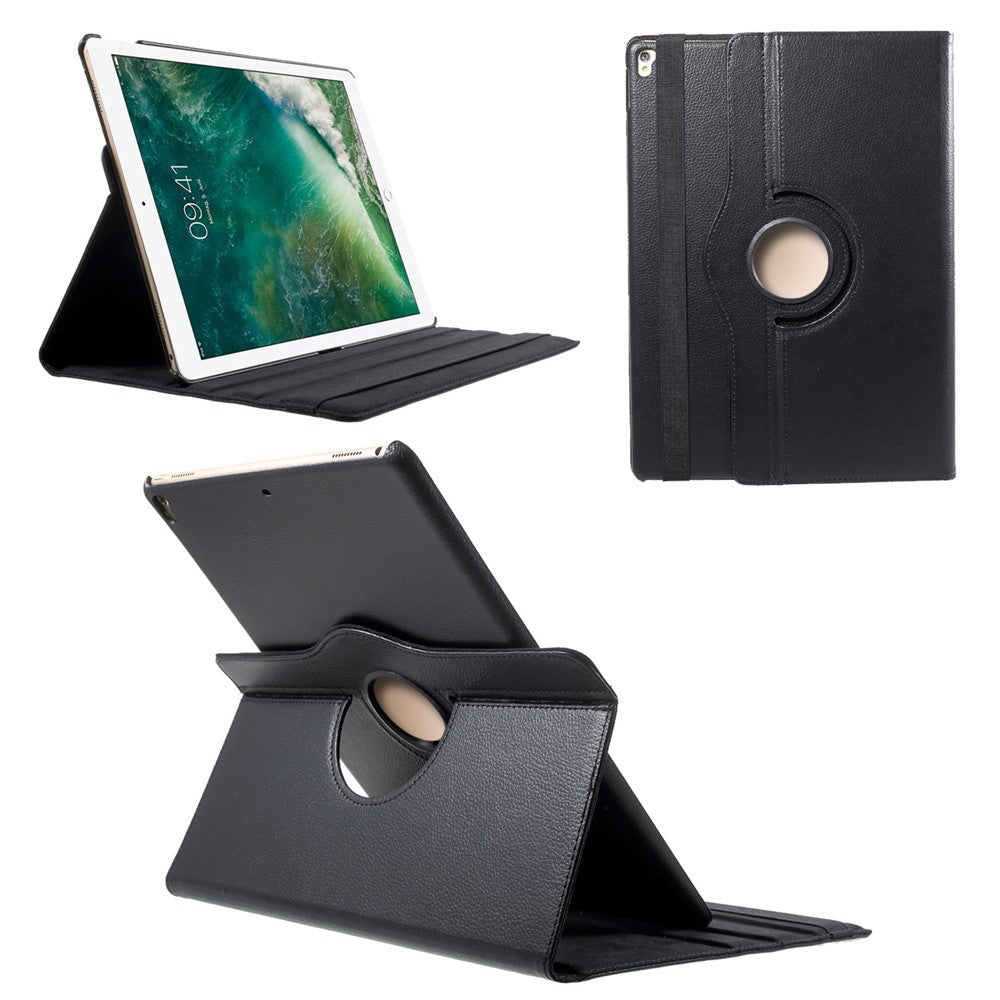 For iPad Pro 12.9-inch (2017) Litchi Texture Leather Tablet Cover 360-Degree Swivel Stand Shell - Black