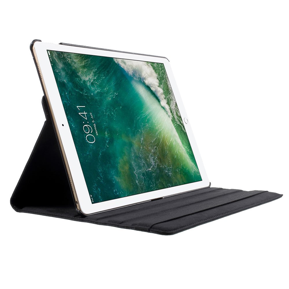 For iPad Pro 12.9-inch (2017) Litchi Texture Leather Tablet Cover 360-Degree Swivel Stand Shell - Black