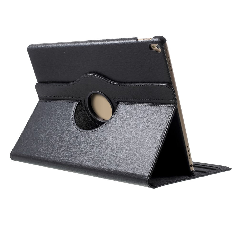 For iPad Pro 12.9-inch (2017) Litchi Texture Leather Tablet Cover 360-Degree Swivel Stand Shell - Black