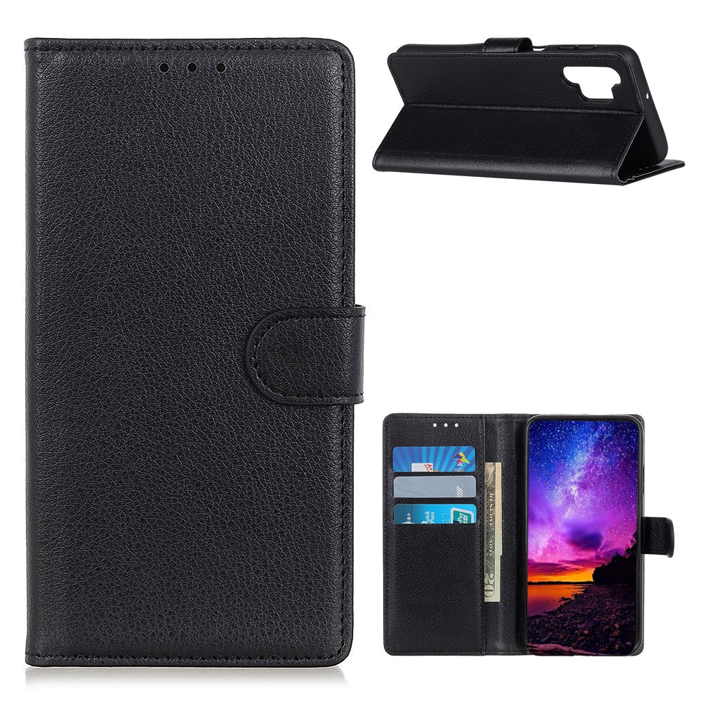 For Samsung Galaxy A32 5G / M32 5G Classic Litchi Texture Leather Phone Case with Wallet + Stand - Black
