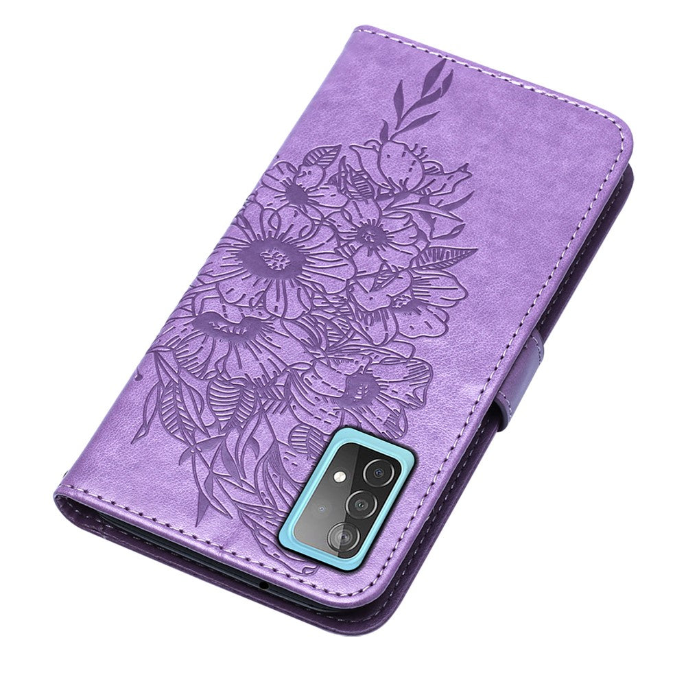 Imprint Butterfly Flower Pattern Wallet Stand Leather Case for Samsung Galaxy A52 4G/5G / A52s 5G - Purple