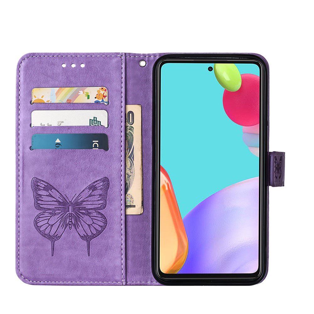 Imprint Butterfly Flower Pattern Wallet Stand Leather Case for Samsung Galaxy A52 4G/5G / A52s 5G - Purple