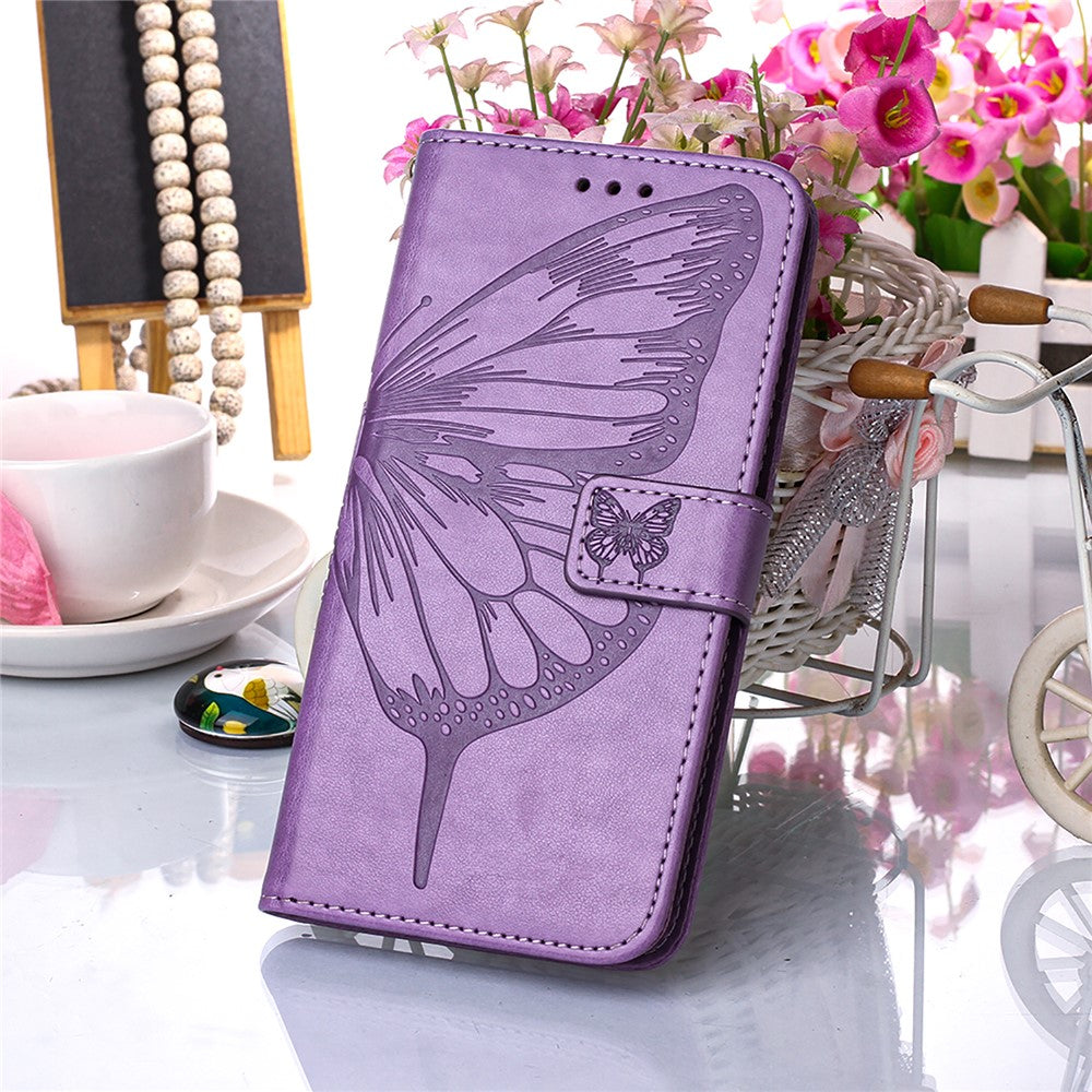 Imprint Butterfly Flower Pattern Wallet Stand Leather Case for Samsung Galaxy A52 4G/5G / A52s 5G - Purple