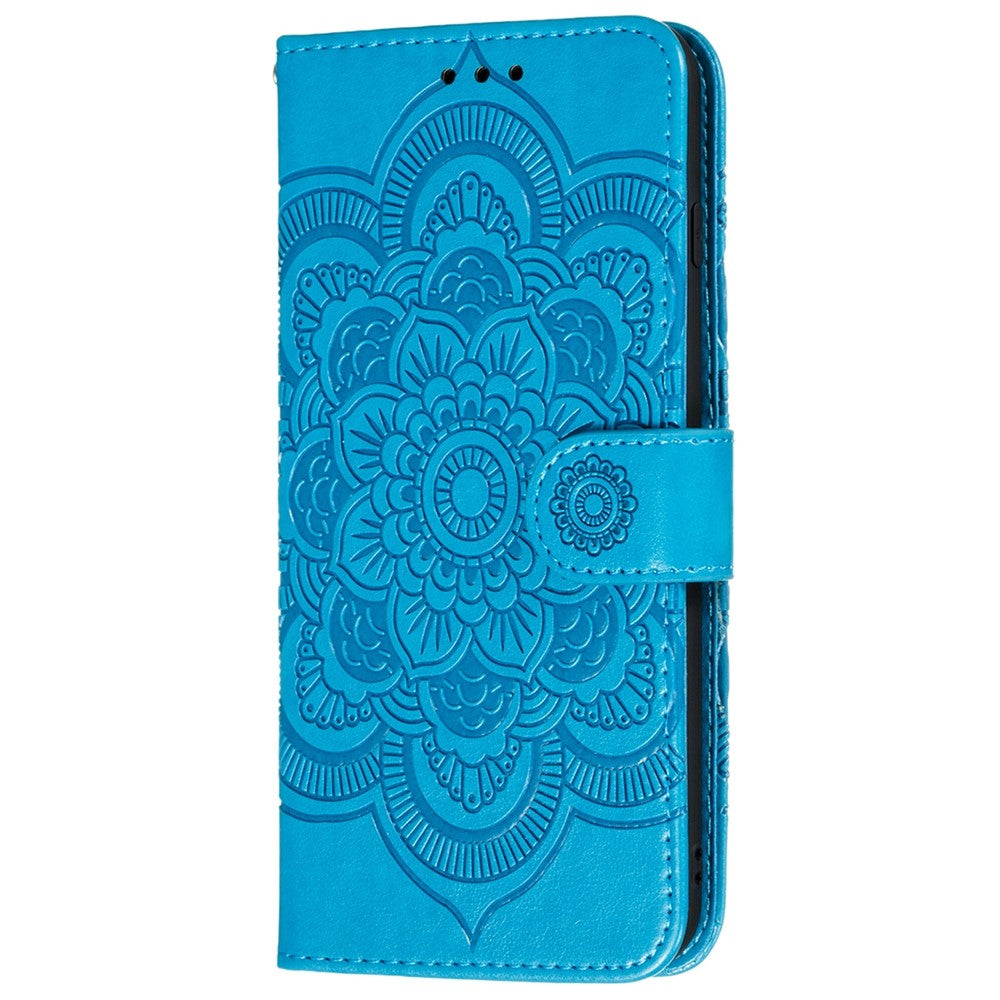 Imprint Mandala Flower Wallet Leather Cover for Samsung Galaxy A52 4G/5G / A52s 5G Protective Stand Shell - Blue