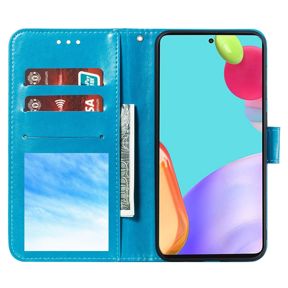 Imprint Mandala Flower Wallet Leather Cover for Samsung Galaxy A52 4G/5G / A52s 5G Protective Stand Shell - Blue