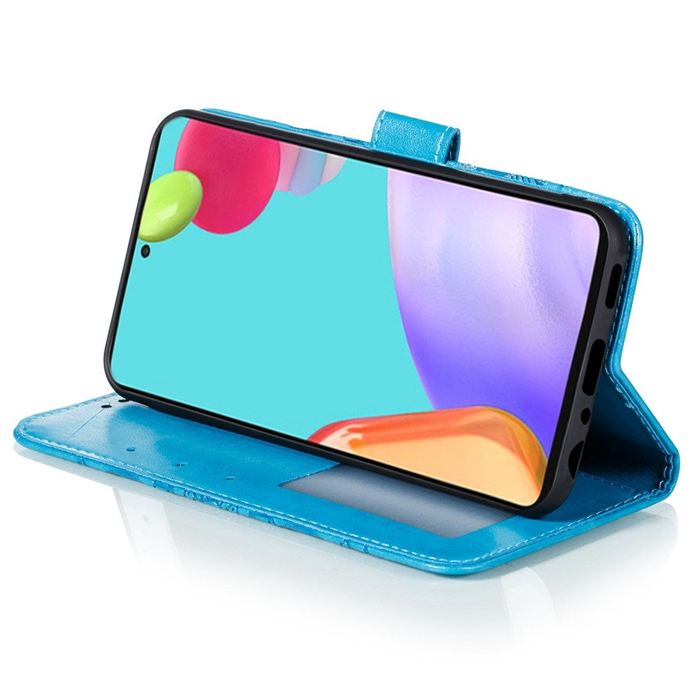 Imprint Mandala Flower Wallet Leather Cover for Samsung Galaxy A52 4G/5G / A52s 5G Protective Stand Shell - Blue