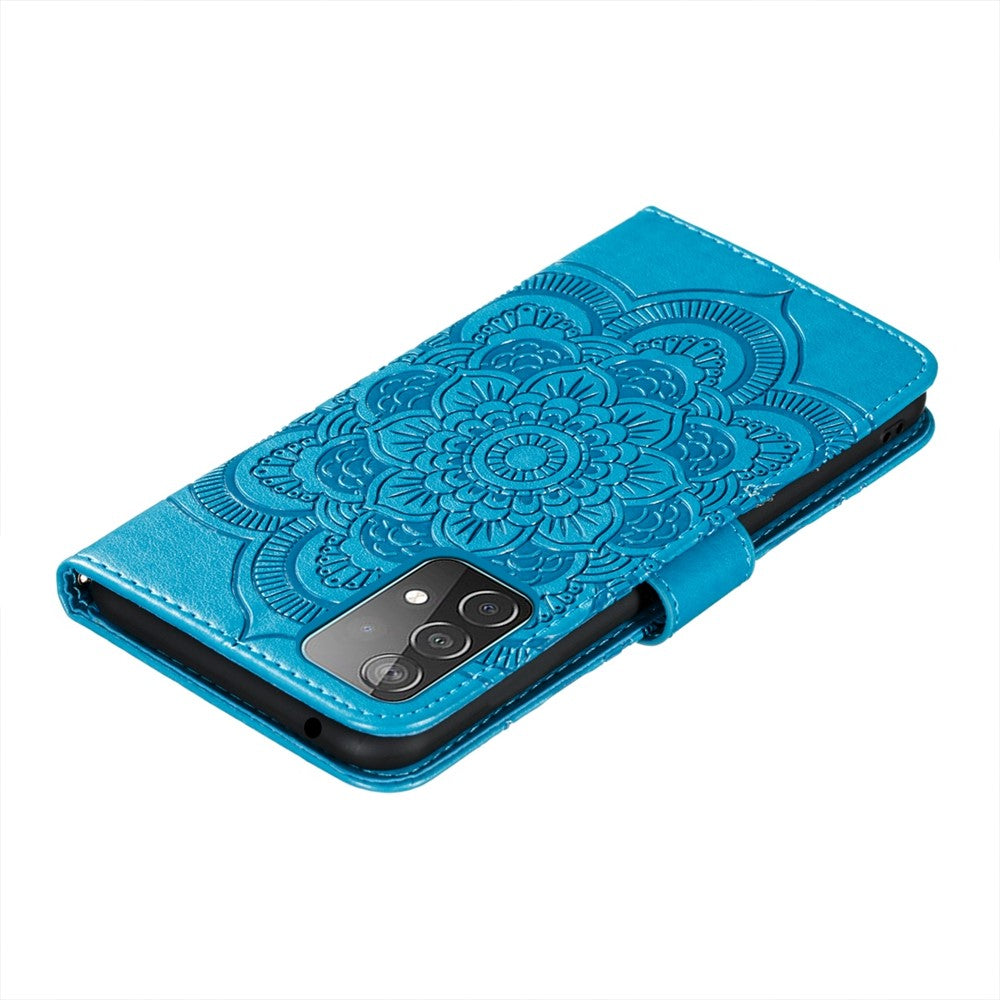 Imprint Mandala Flower Wallet Leather Cover for Samsung Galaxy A52 4G/5G / A52s 5G Protective Stand Shell - Blue