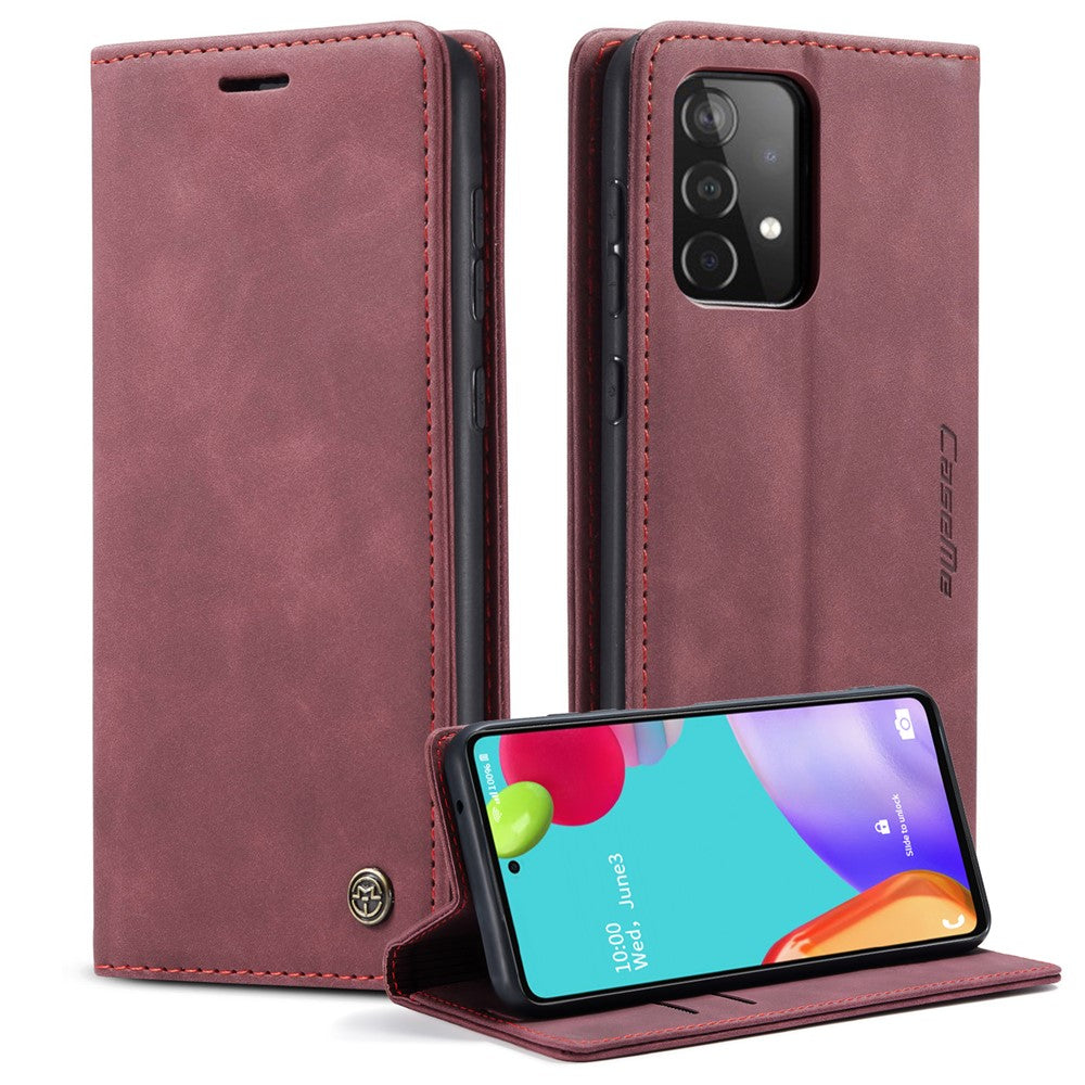 Leather Cover for Samsung Galaxy A52 5G/A52 4G/A52s 5G Magnetic Auto-absorbed Wallet Stand Case - Wine Red