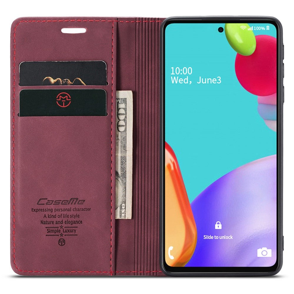 Leather Cover for Samsung Galaxy A52 5G/A52 4G/A52s 5G Magnetic Auto-absorbed Wallet Stand Case - Wine Red