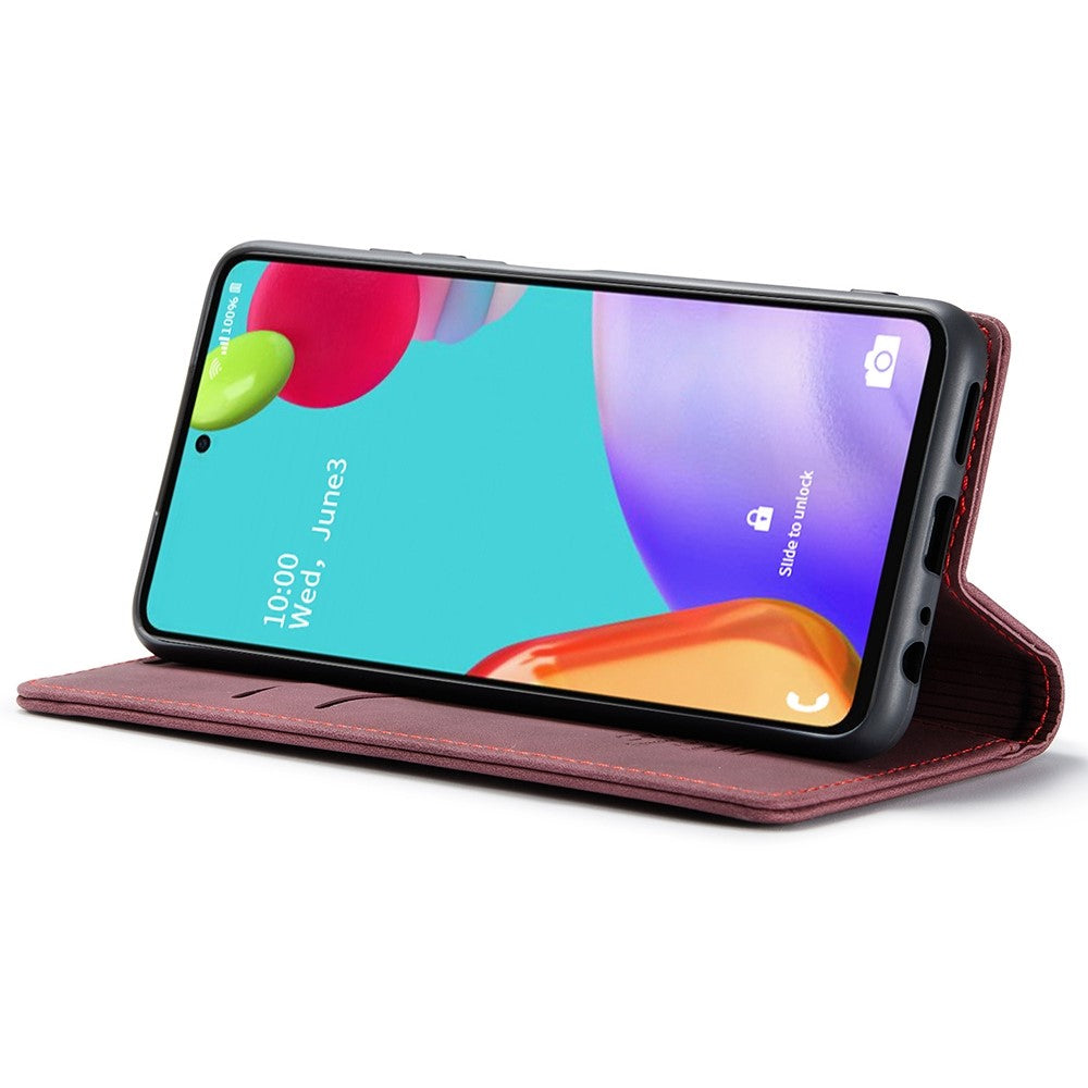 Leather Cover for Samsung Galaxy A52 5G/A52 4G/A52s 5G Magnetic Auto-absorbed Wallet Stand Case - Wine Red