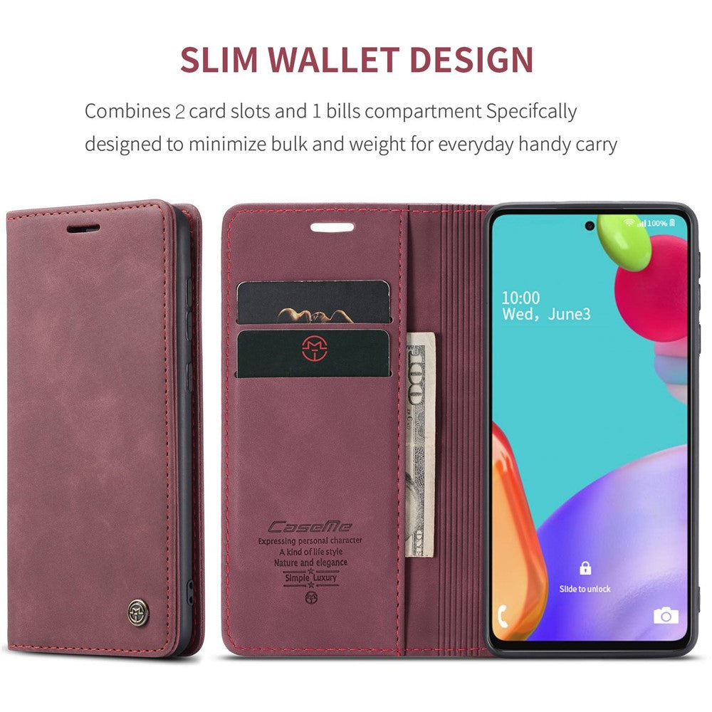 Leather Cover for Samsung Galaxy A52 5G/A52 4G/A52s 5G Magnetic Auto-absorbed Wallet Stand Case - Wine Red