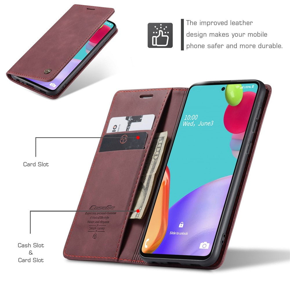 Leather Cover for Samsung Galaxy A52 5G/A52 4G/A52s 5G Magnetic Auto-absorbed Wallet Stand Case - Wine Red