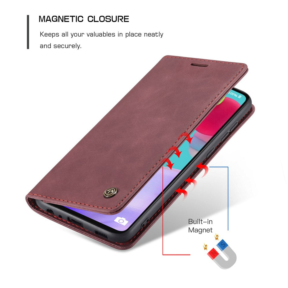 Leather Cover for Samsung Galaxy A52 5G/A52 4G/A52s 5G Magnetic Auto-absorbed Wallet Stand Case - Wine Red