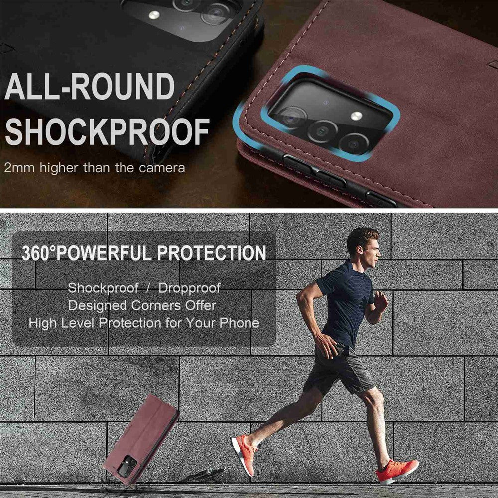 Leather Cover for Samsung Galaxy A52 5G/A52 4G/A52s 5G Magnetic Auto-absorbed Wallet Stand Case - Wine Red