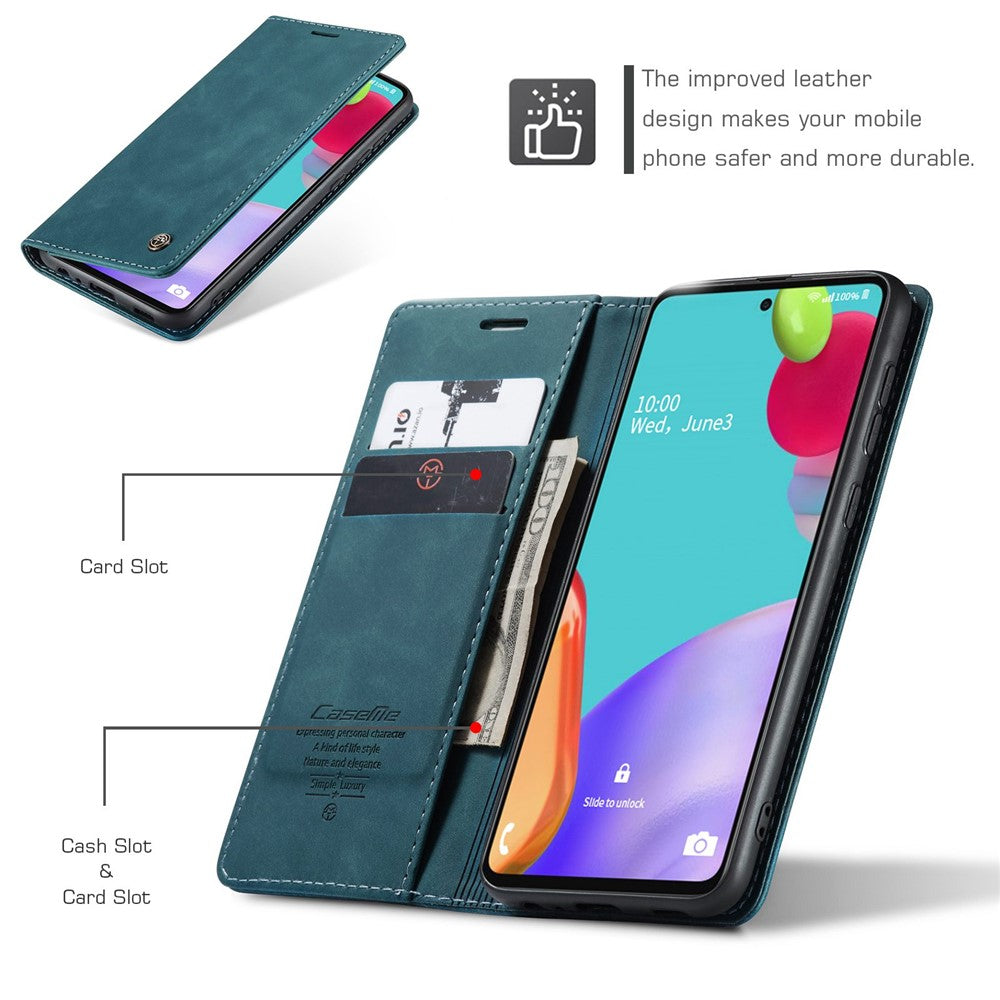 Leather Cover for Samsung Galaxy A52 5G/A52 4G/A52s 5G Magnetic Auto-absorbed Wallet Stand Case - Blue