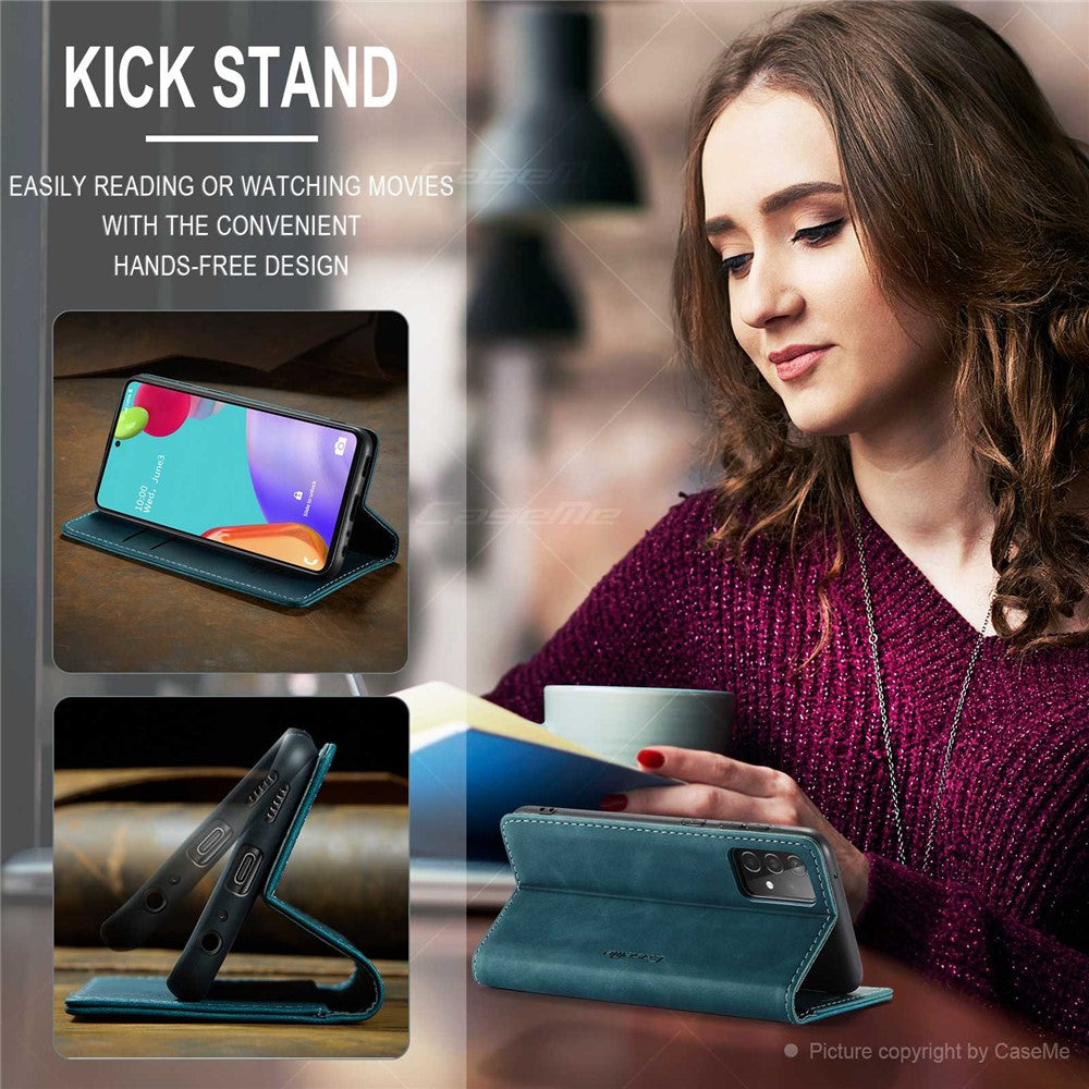 Leather Cover for Samsung Galaxy A52 5G/A52 4G/A52s 5G Magnetic Auto-absorbed Wallet Stand Case - Blue