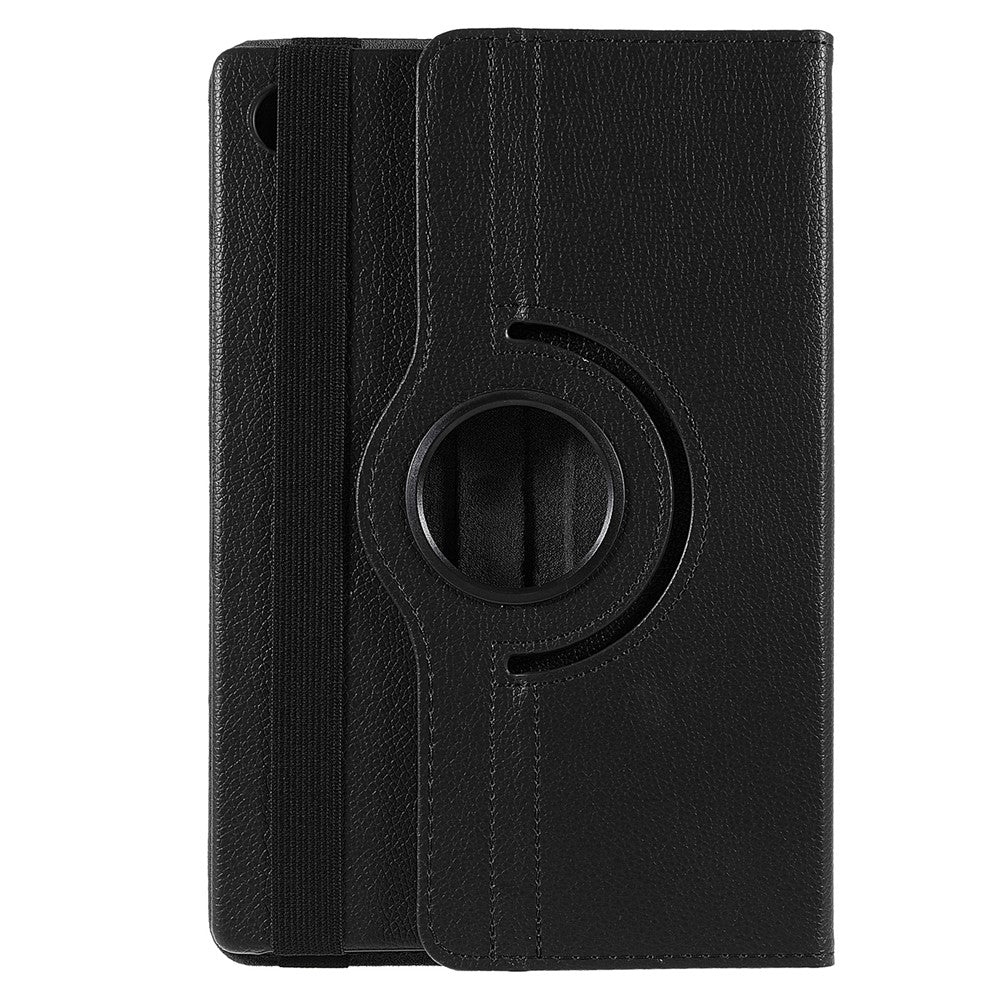 For Samsung Galaxy Tab A8 10.5 (2021) Litchi Texture PU Leather 360 Degree Swivel Stand Protective Tablet Case with Elastic Band - Black