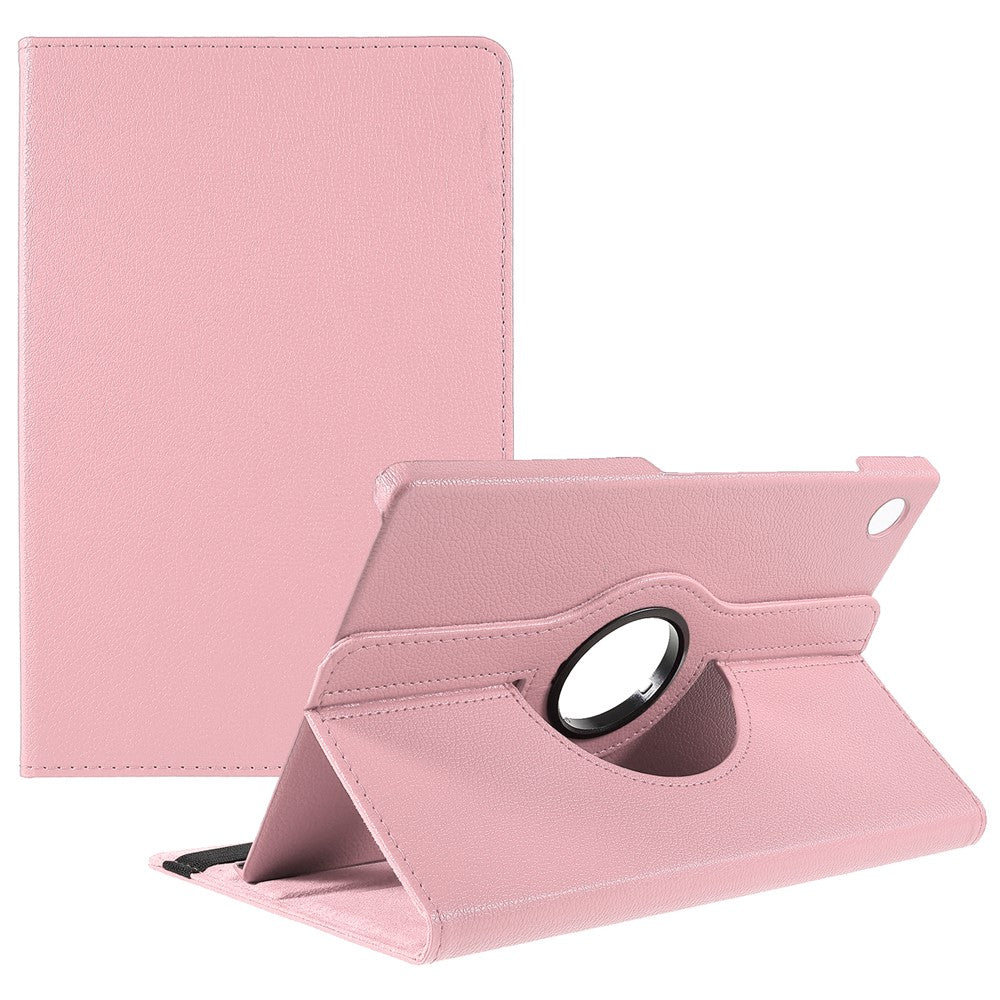 For Samsung Galaxy Tab A8 10.5 (2021) Litchi Texture PU Leather 360 Degree Swivel Stand Protective Tablet Case with Elastic Band - Pink