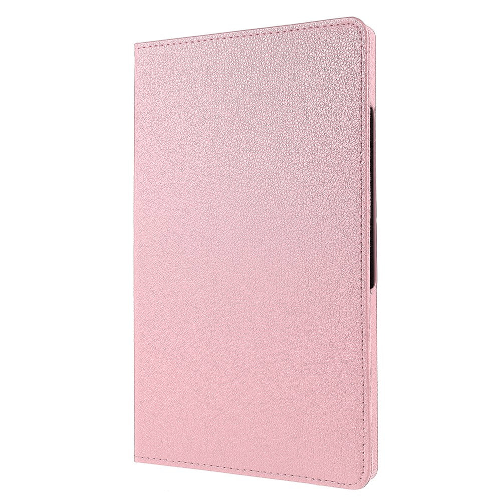 For Samsung Galaxy Tab A8 10.5 (2021) Litchi Texture PU Leather 360 Degree Swivel Stand Protective Tablet Case with Elastic Band - Pink
