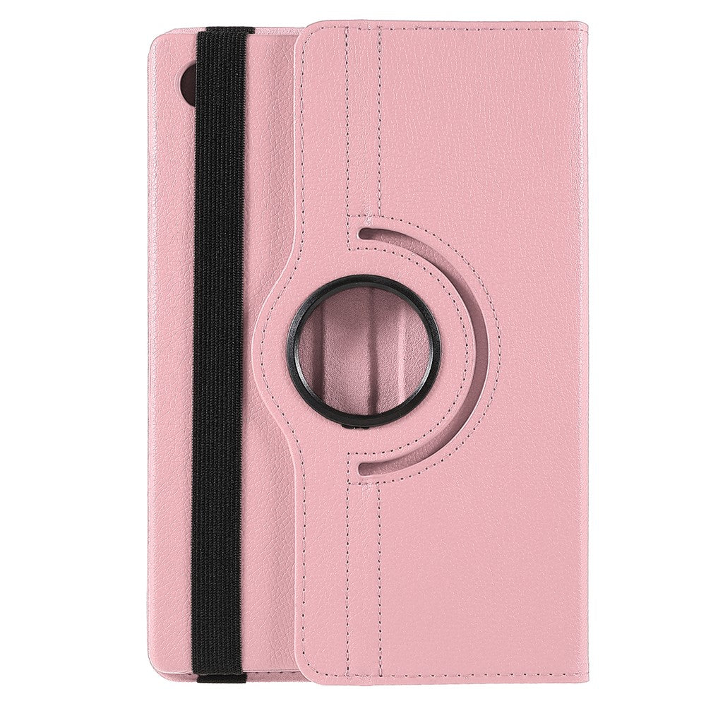 For Samsung Galaxy Tab A8 10.5 (2021) Litchi Texture PU Leather 360 Degree Swivel Stand Protective Tablet Case with Elastic Band - Pink