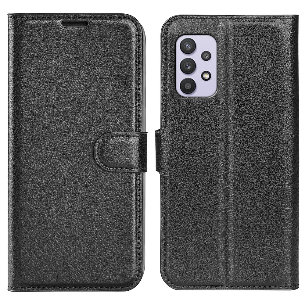 For Samsung Galaxy A53 5G Litchi Texture PU Leather Folio Case Magnetic Clasp Protective surface Phone Cover with Stand Wallet - Black