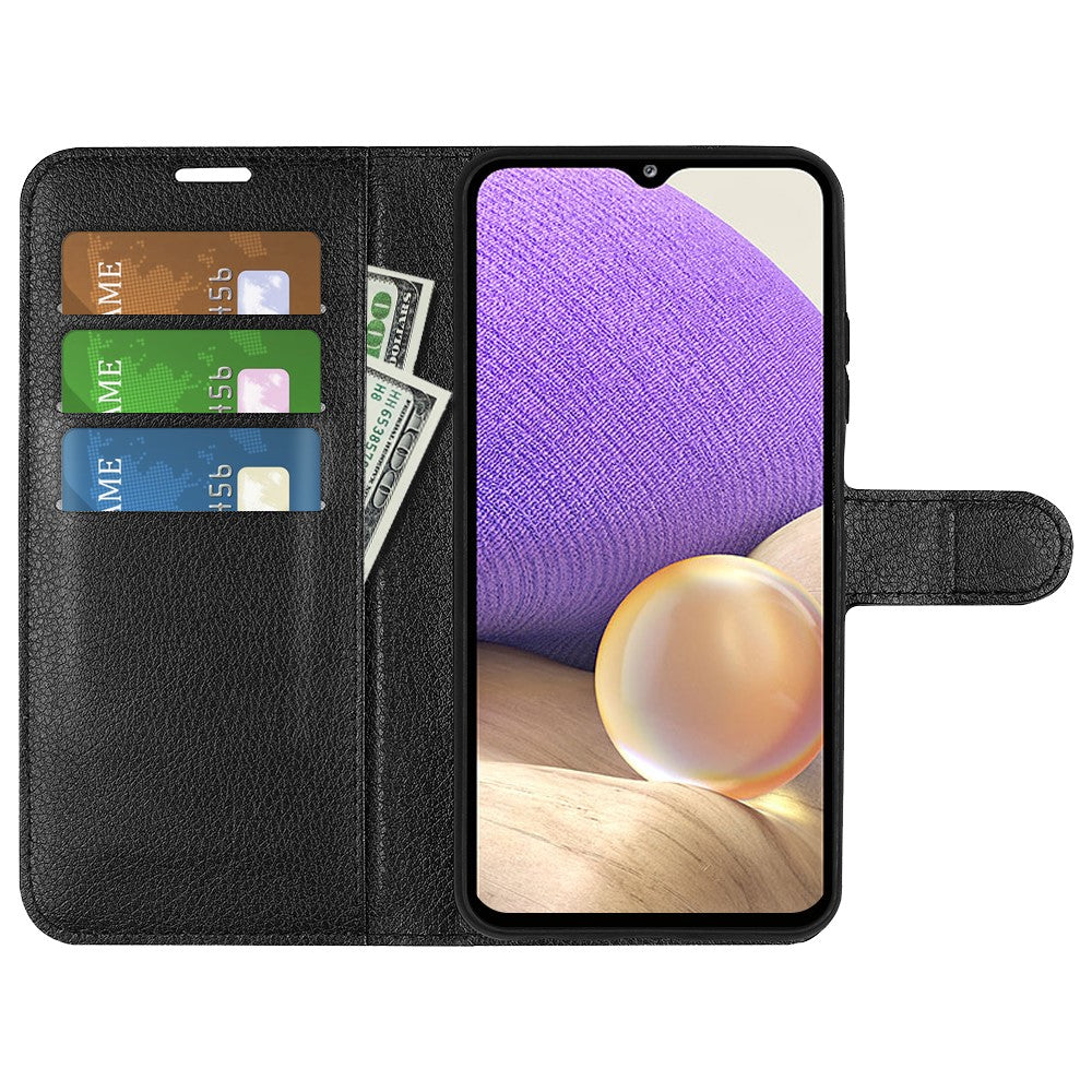 For Samsung Galaxy A53 5G Litchi Texture PU Leather Folio Case Magnetic Clasp Protective surface Phone Cover with Stand Wallet - Black
