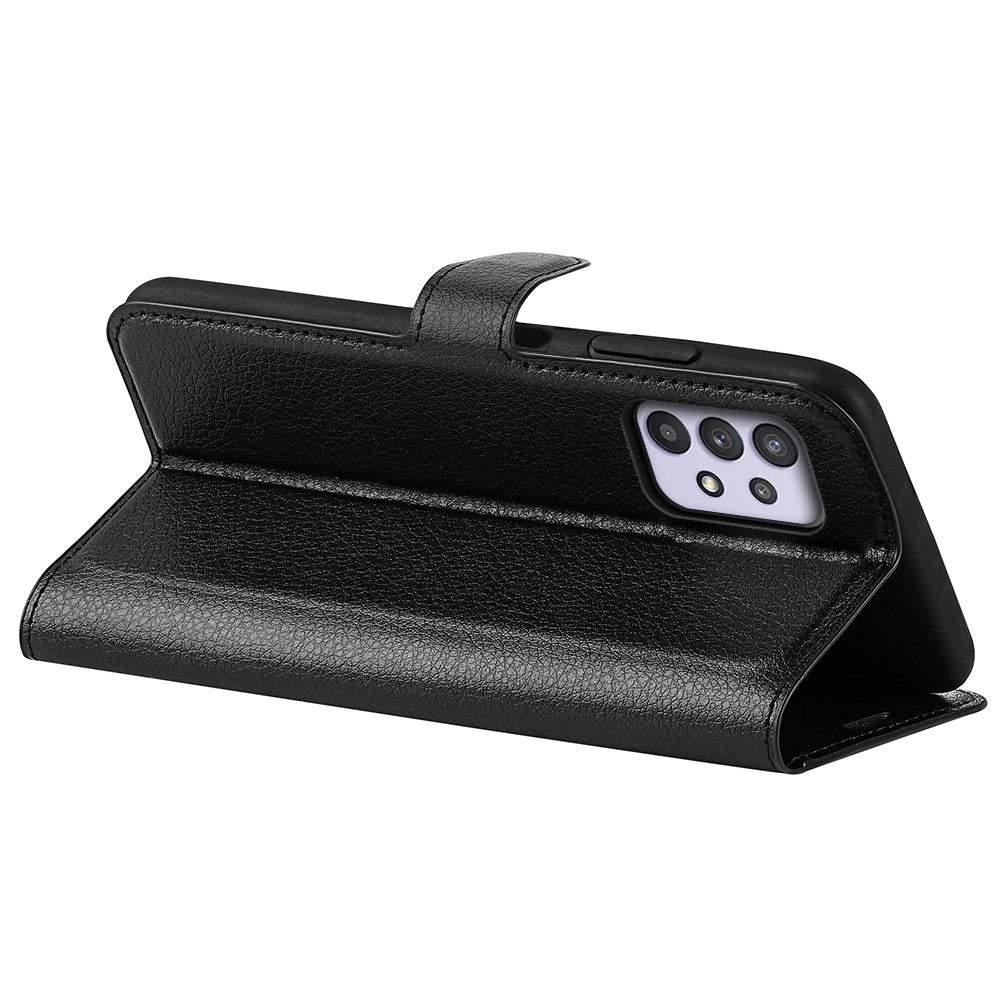 For Samsung Galaxy A53 5G Litchi Texture PU Leather Folio Case Magnetic Clasp Protective surface Phone Cover with Stand Wallet - Black